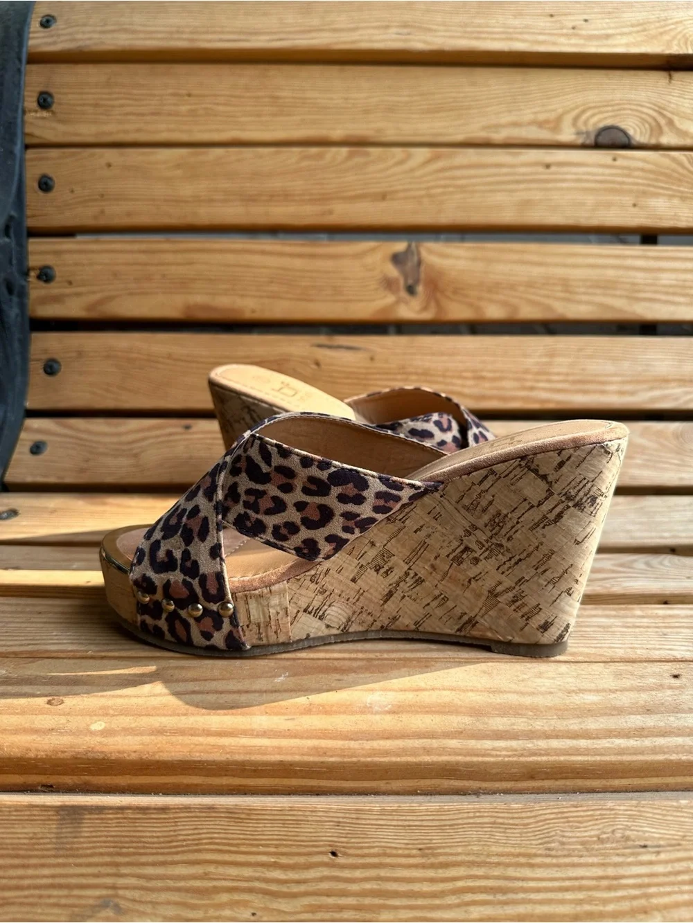Leopard Print Cork Wedge Sandals - Betani